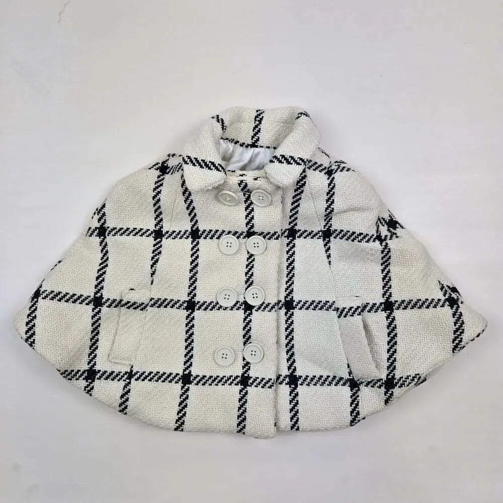 GAP Kids Plaid Cape Coat 18-24M Cream Black Toddler Poncho Peacoat Preppy